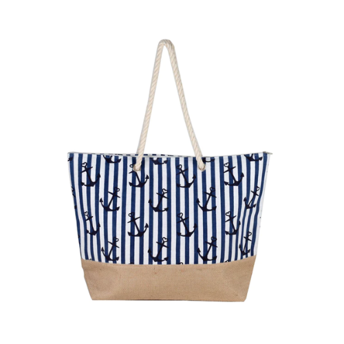 Blue and White Anchor Beach Bag