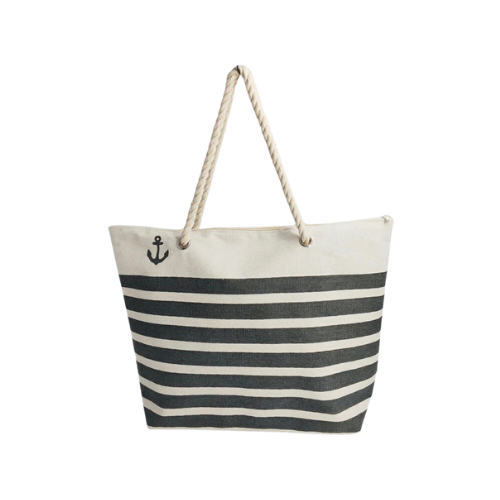 Grey Striped Beach Bag