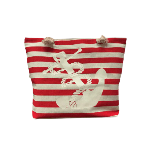 Red and White Beach Bag