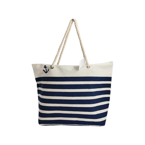 Navy Striped Beach Bag